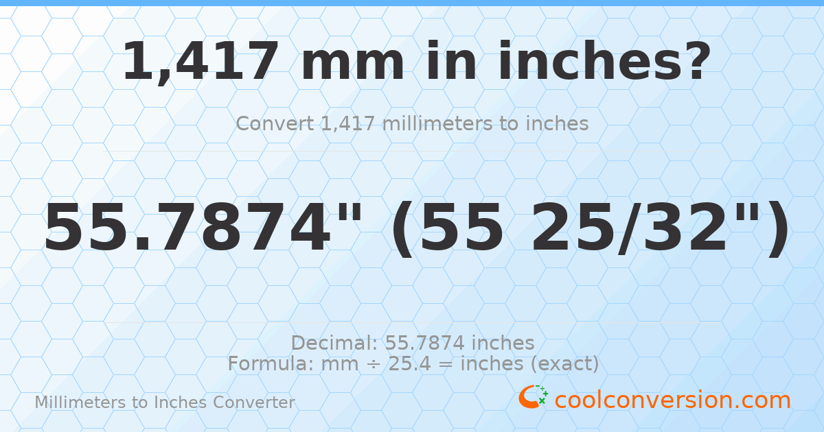 1417 mm to inches — 55.7874"