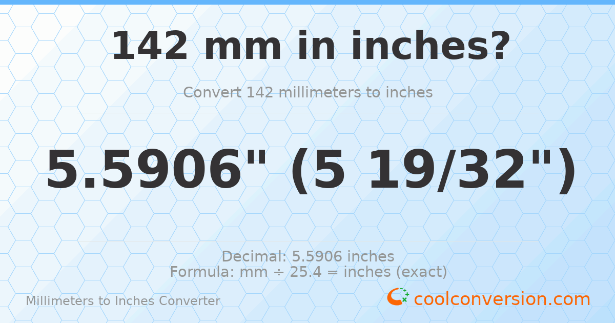 142 mm to inches — 5.5906"