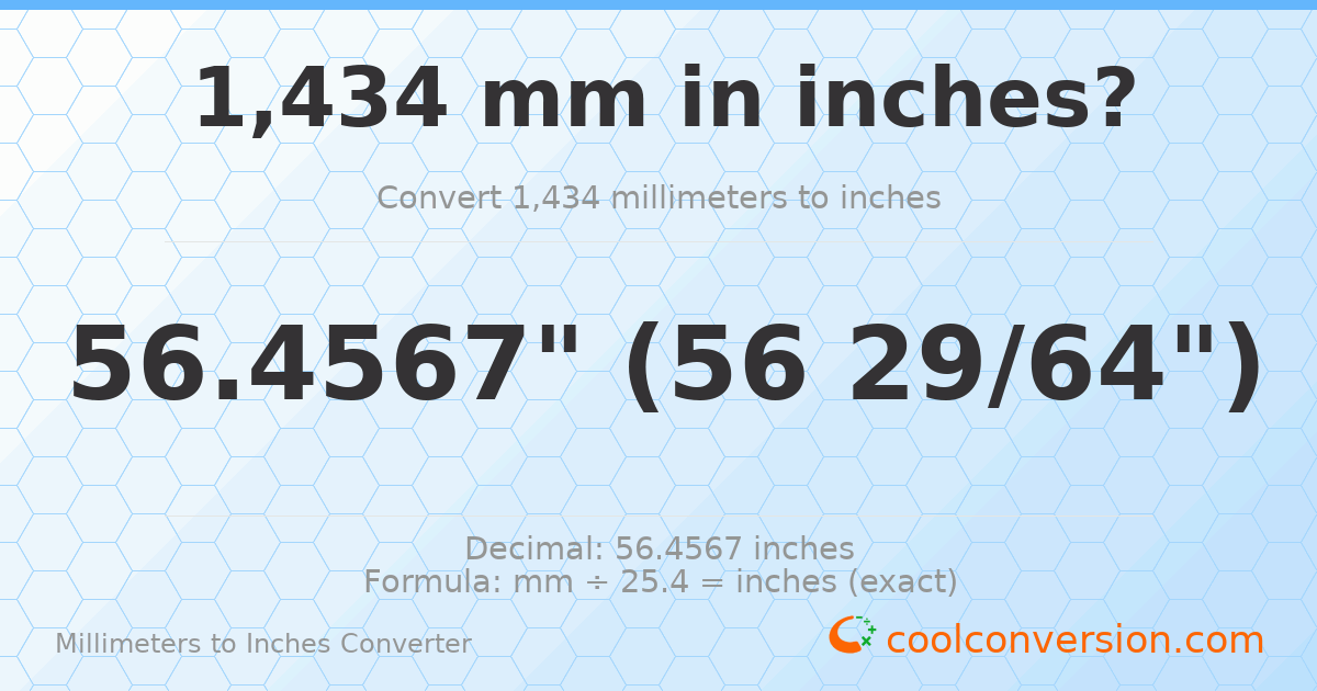 1434 mm to inches — 56.4567"