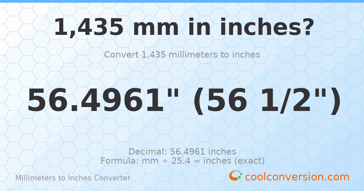 1435 mm to inches — 56.4961"