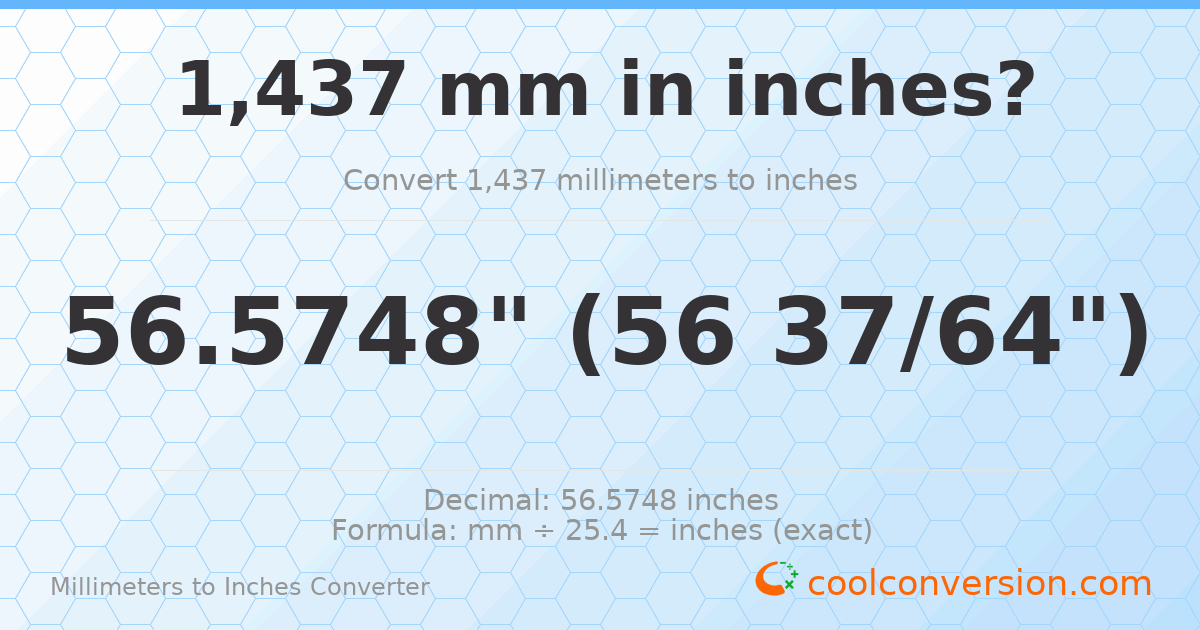 1437 mm to inches — 56.5748"