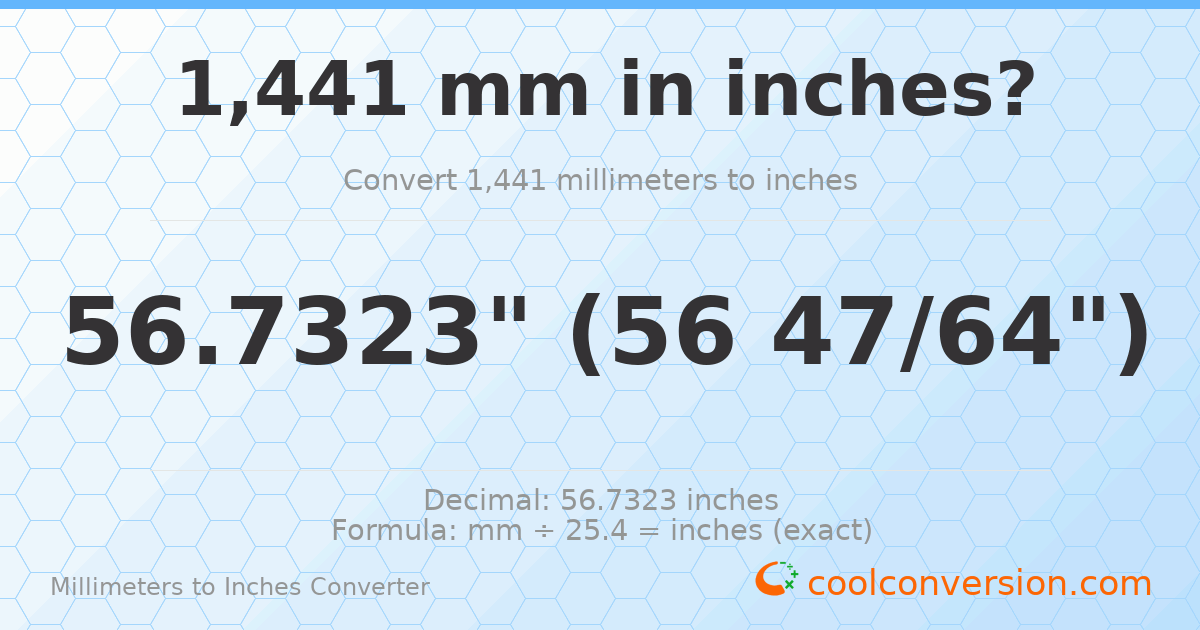 1441 mm to inches — 56.7323"