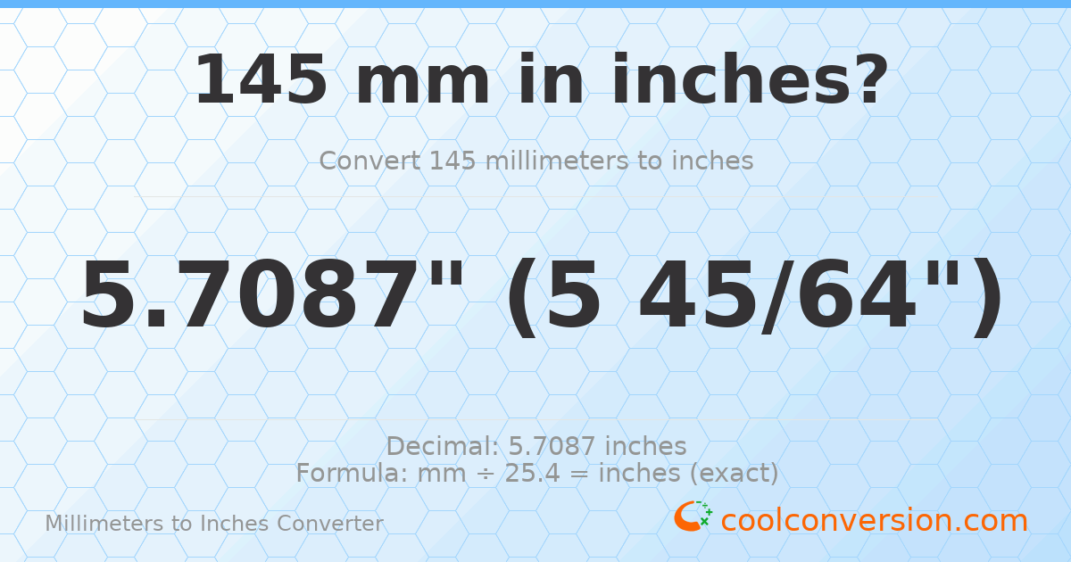 145 mm to inches — 5.7087"