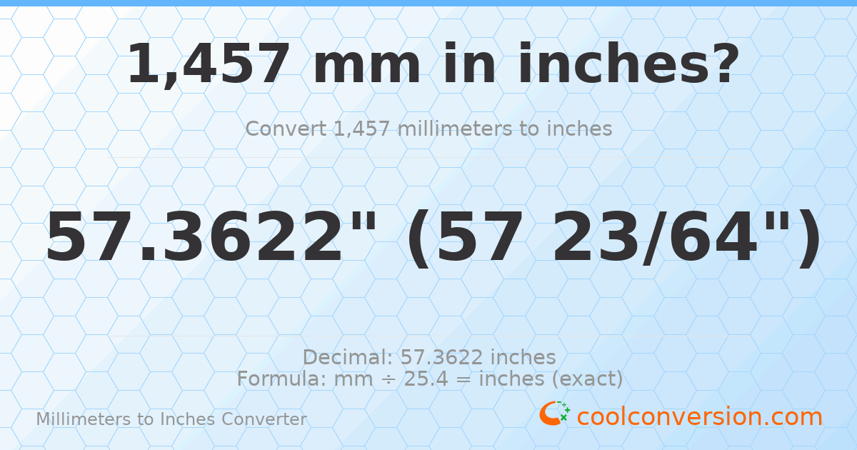 1457 mm to inches — 57.3622"