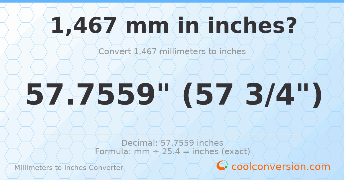 1467 mm to inches — 57.7559"