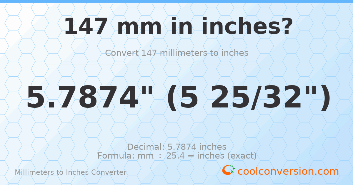 147 mm to inches — 5.7874"