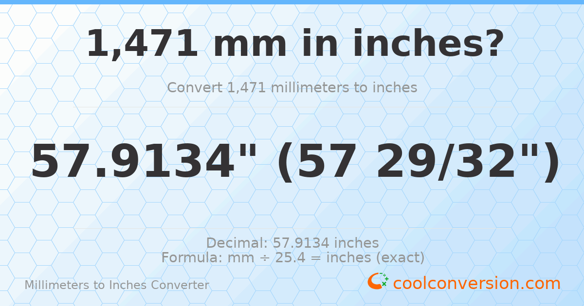 1471 mm to inches — 57.9134"