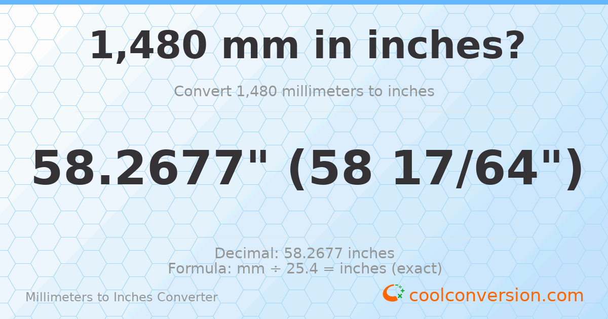 1480 mm to inches — 58.2677"
