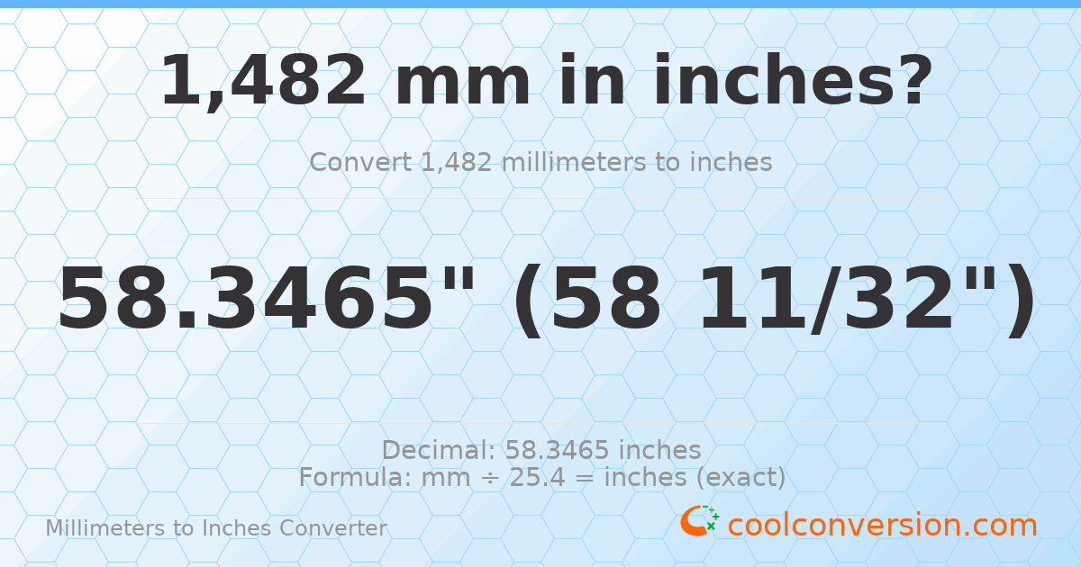 1482 mm to inches — 58.3465"