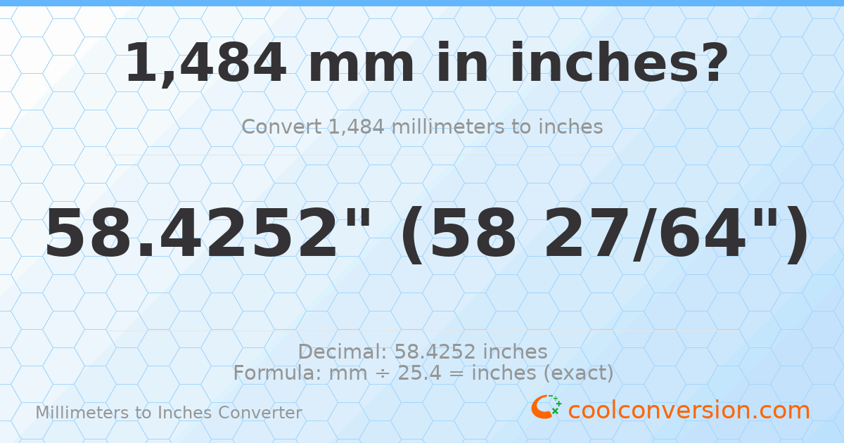 1484 mm to inches — 58.4252"
