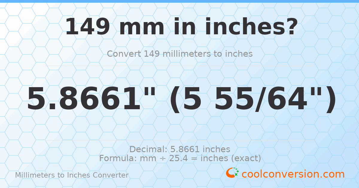 149 mm to inches — 5.8661"
