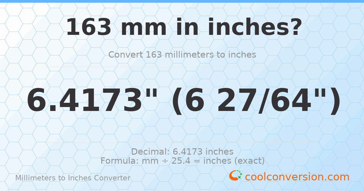 163 mm to inches — 6.4173"