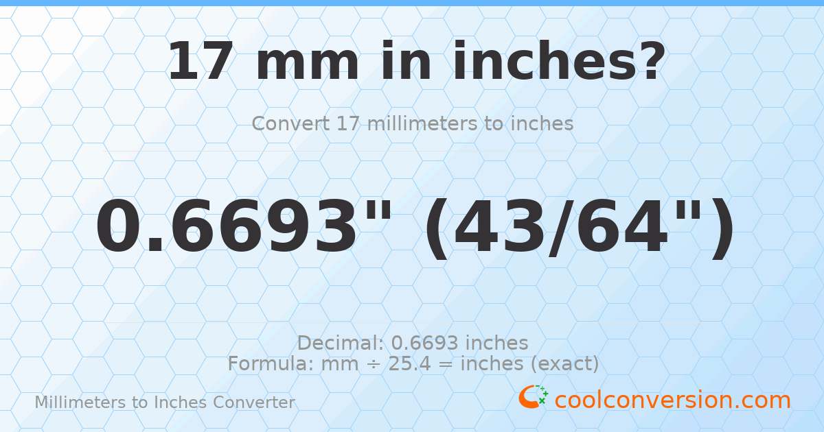 17 mm to inches — 0.6693"