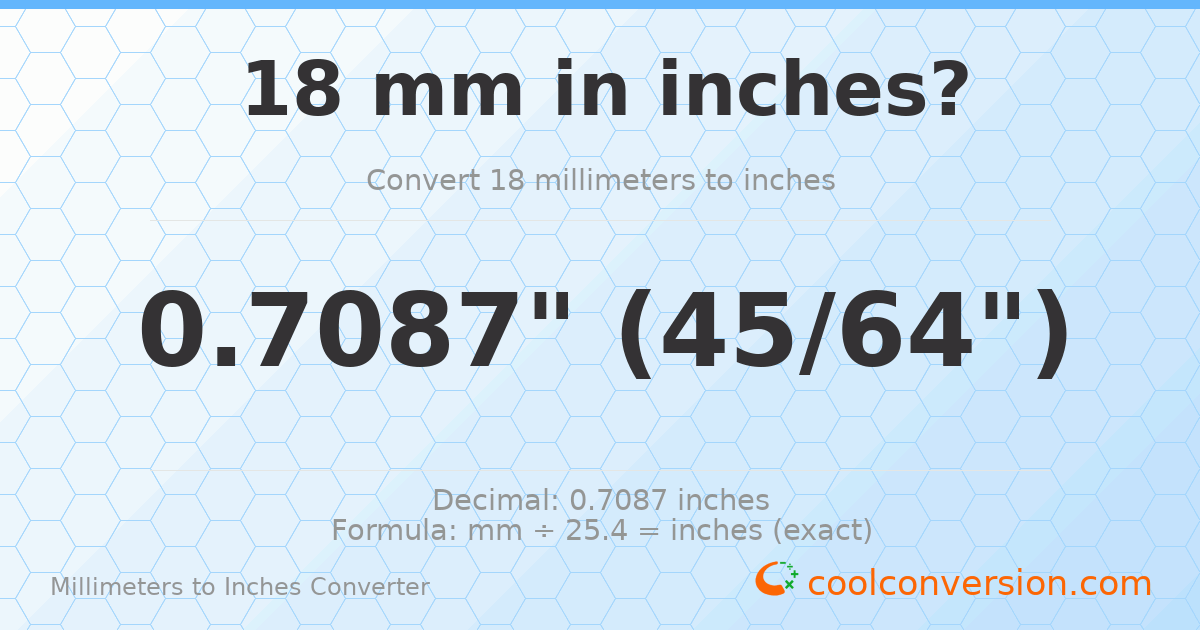 18 mm to inches — 0.7087"