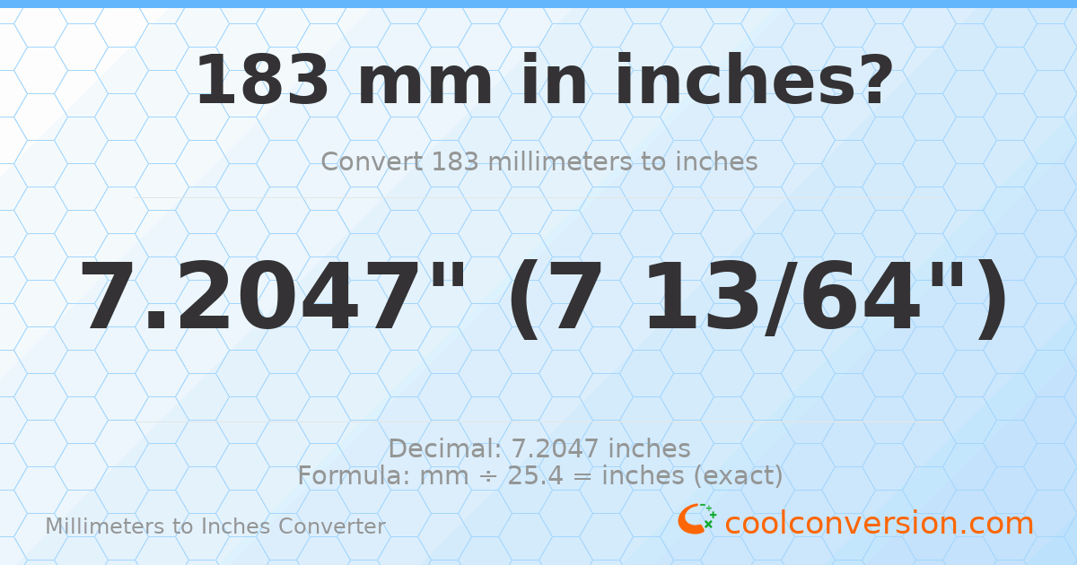 183 mm to inches — 7.2047"