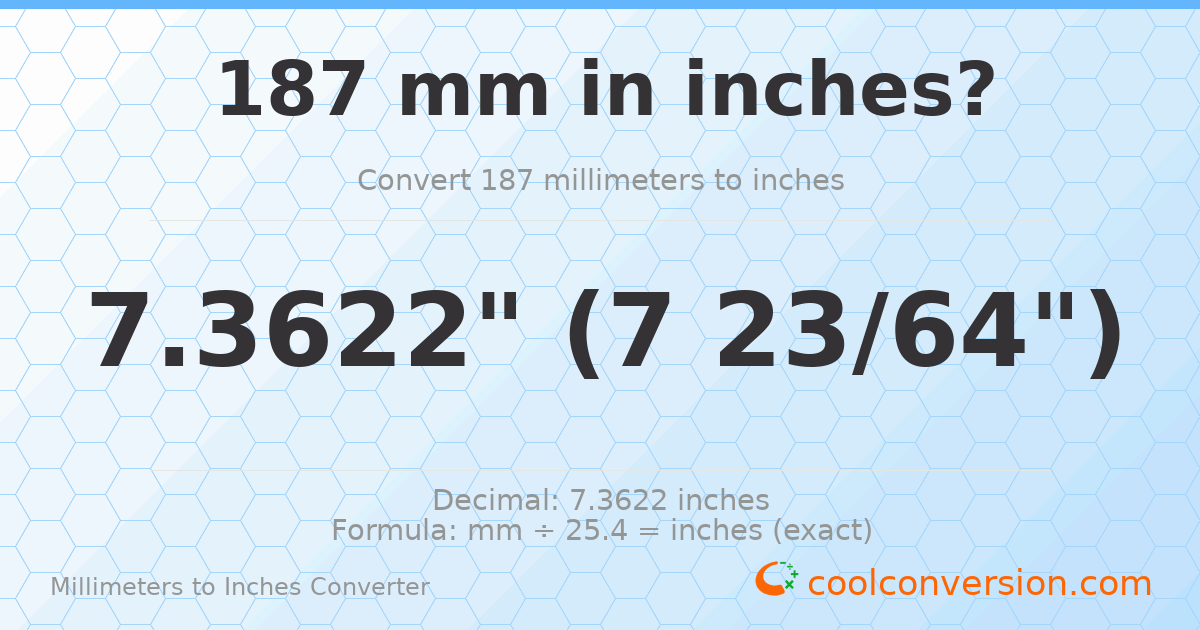 187 mm to inches — 7.3622"