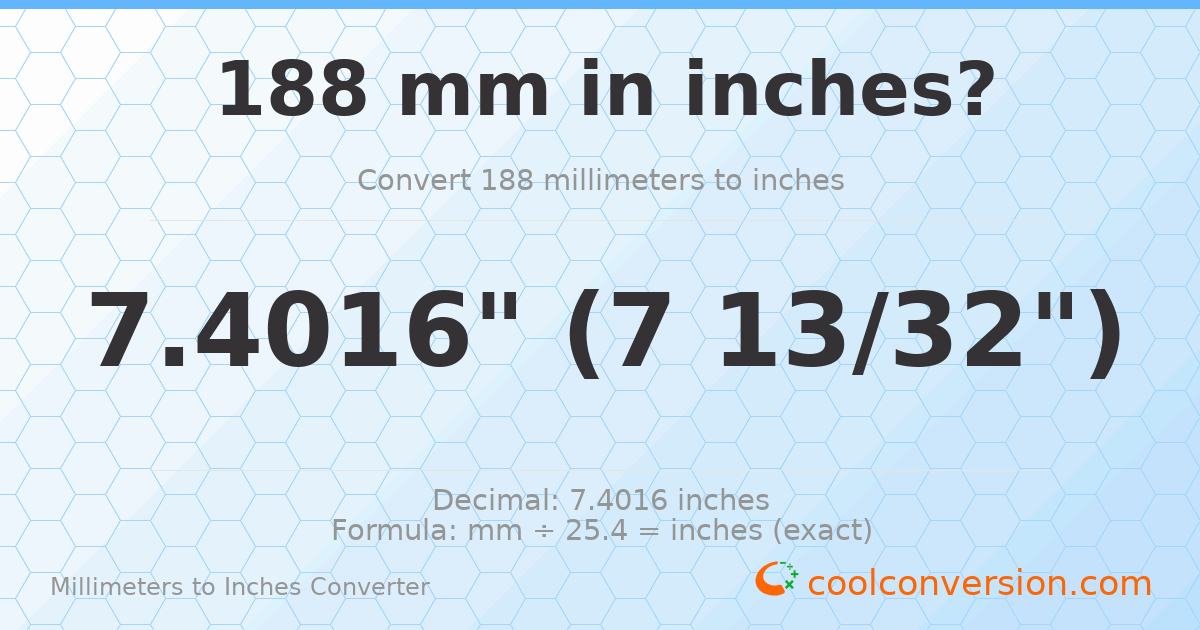 188 mm to inches — 7.4016"