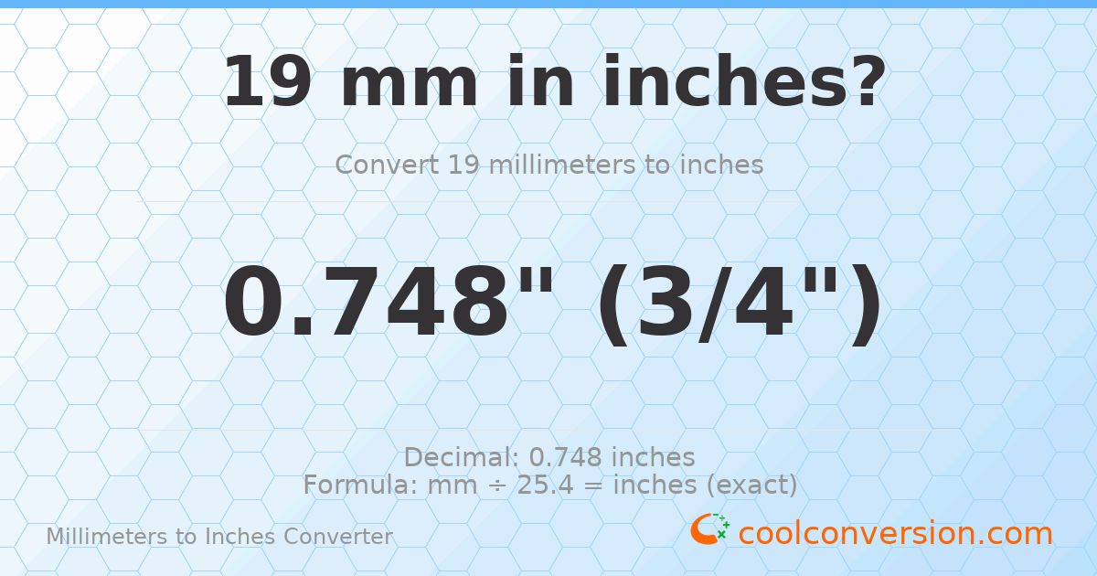 19 mm to inches — 0.748"