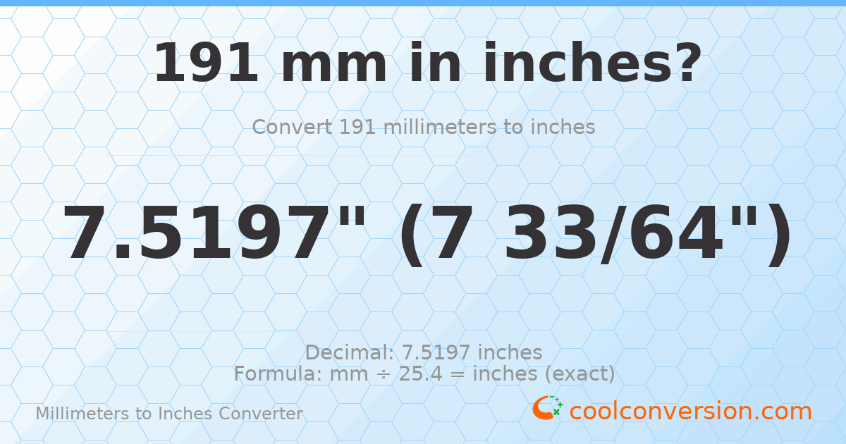 191 mm to inches — 7.5197"