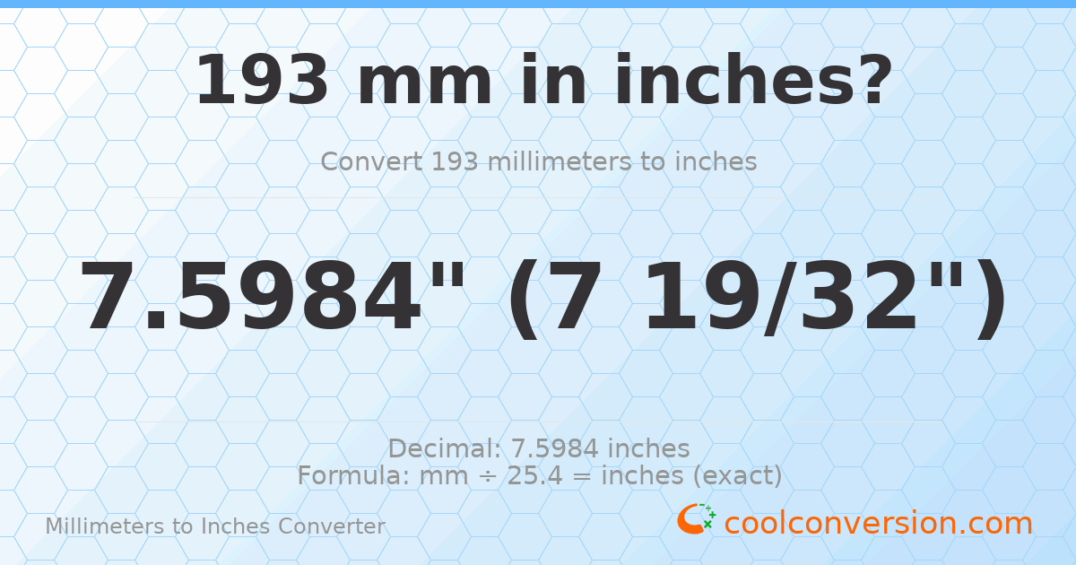 193 mm to inches — 7.5984"