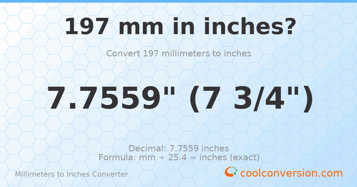 197 mm to inches — 7.7559"