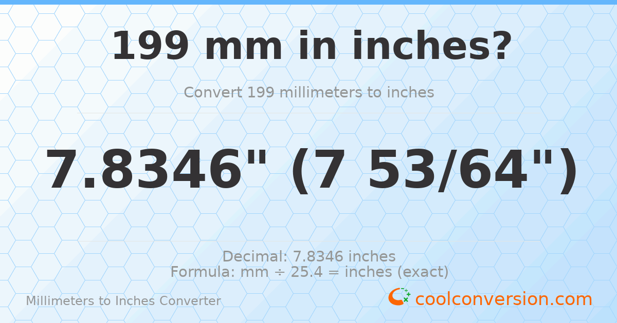 199 mm to inches — 7.8346"