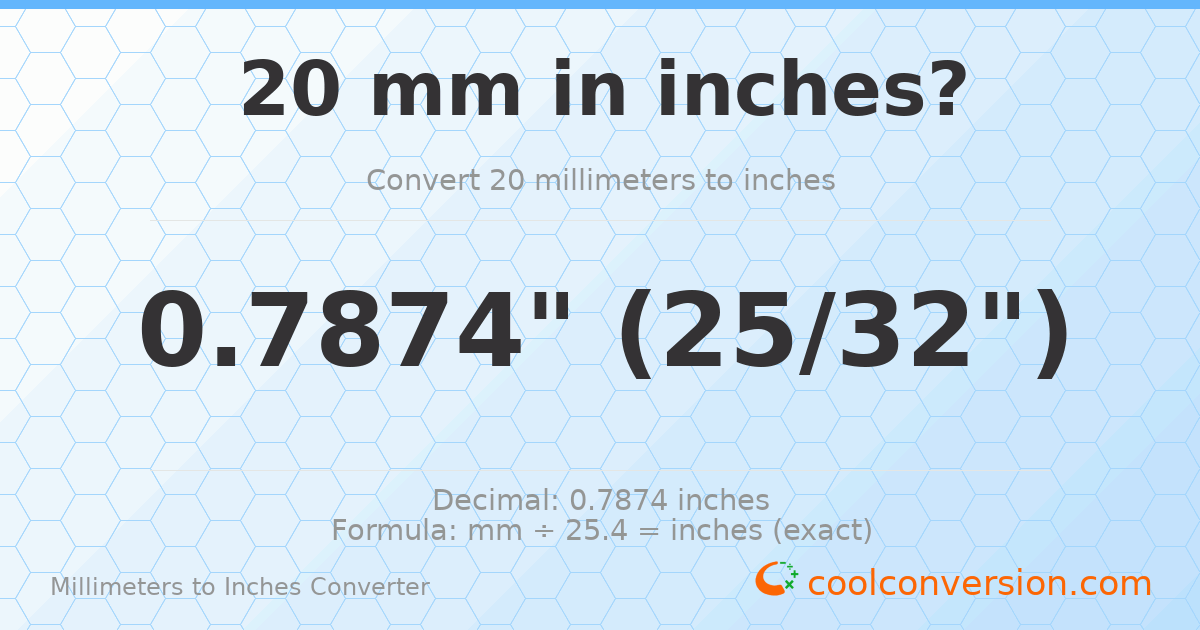 20 mm to inches — 0.7874"