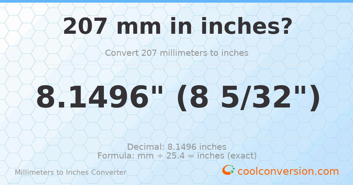 207 mm to inches — 8.1496"