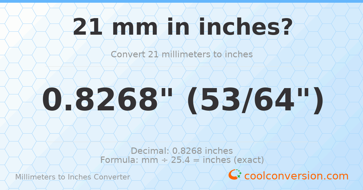21 mm to inches — 0.8268"