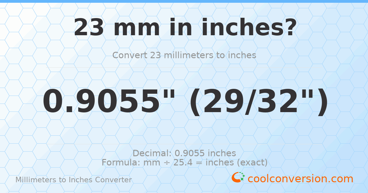 23 mm to inches — 0.9055"