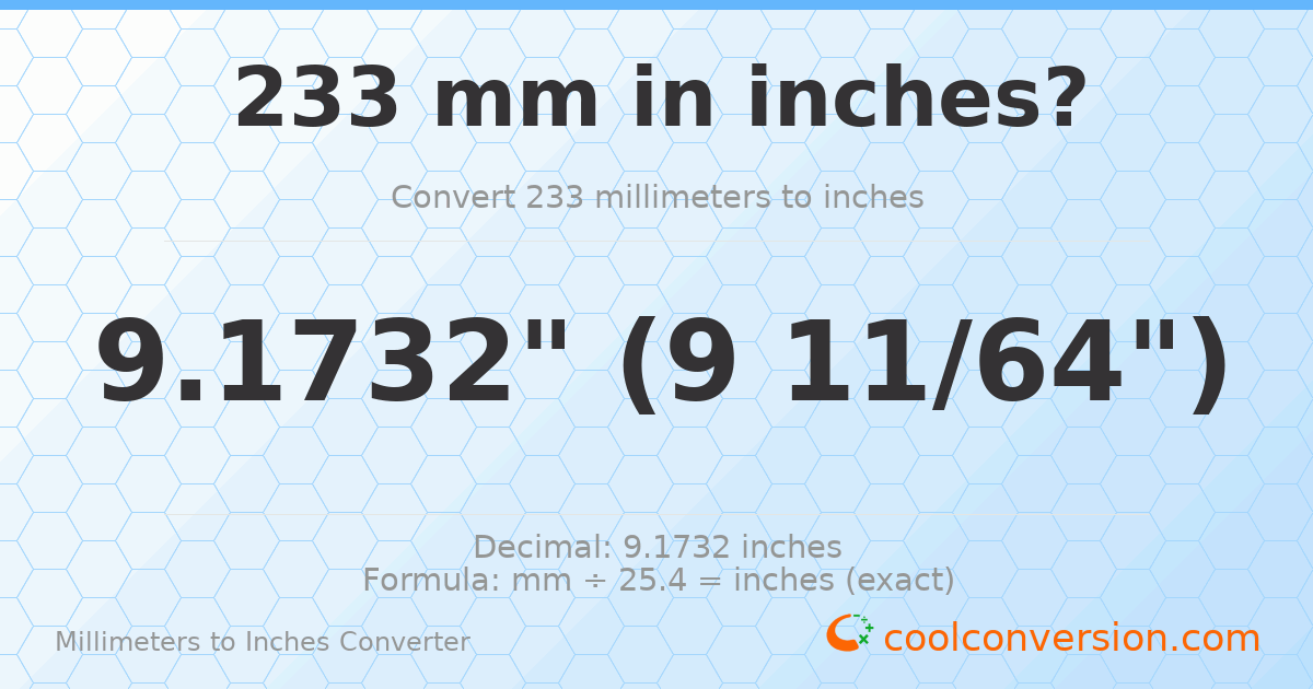 233 mm to inches — 9.1732"