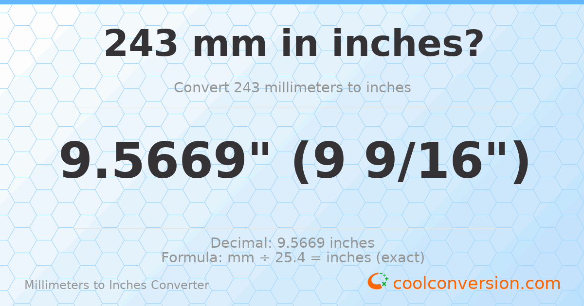 243 mm to inches — 9.5669"