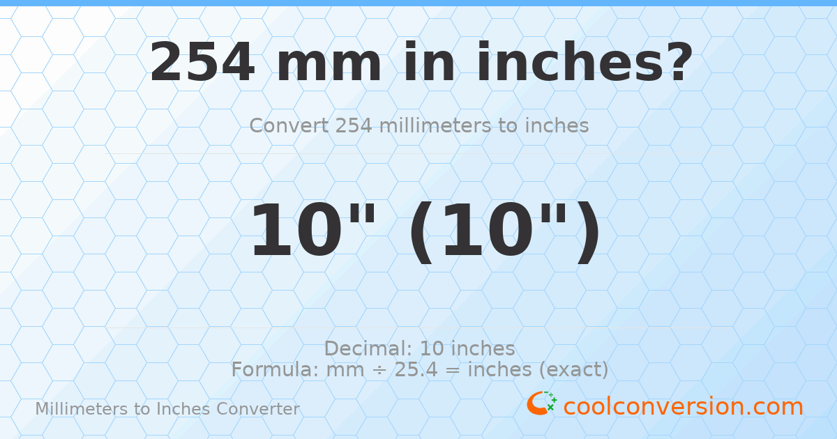 254 mm to inches — 10"