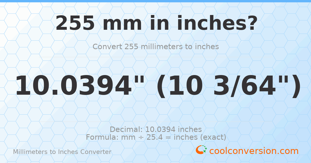 255 mm to inches — 10.0394"