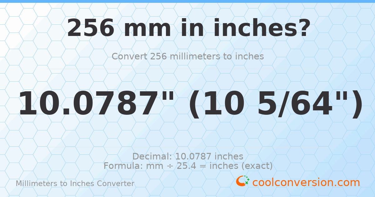 256 mm to inches — 10.0787"