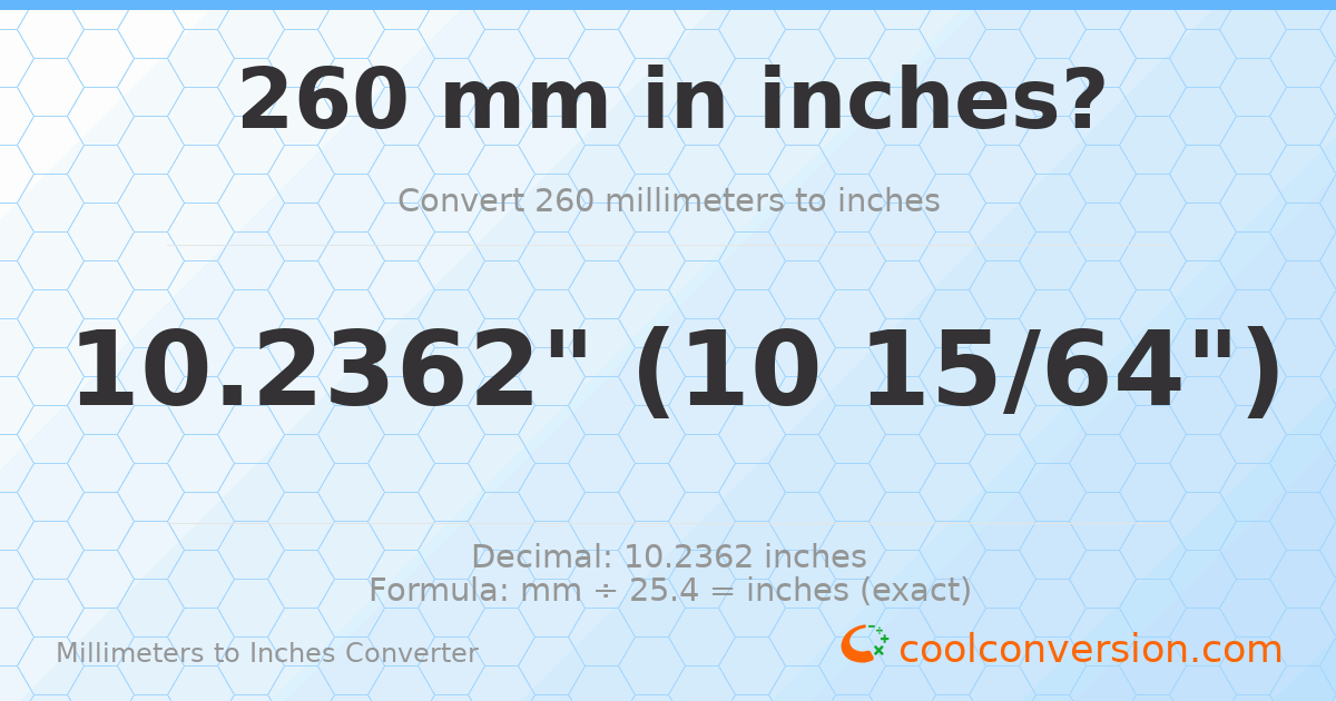 260 mm to inches — 10.2362"