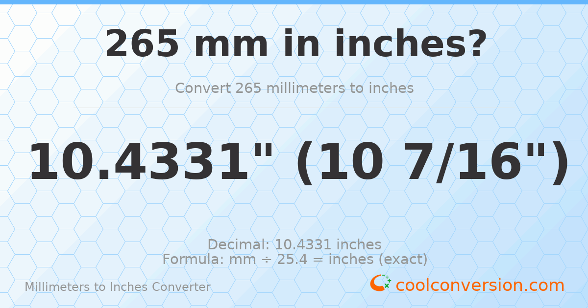 265 mm to inches — 10.4331"
