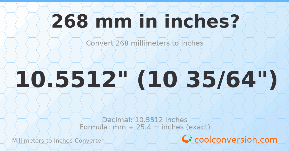 268 mm to inches — 10.5512"