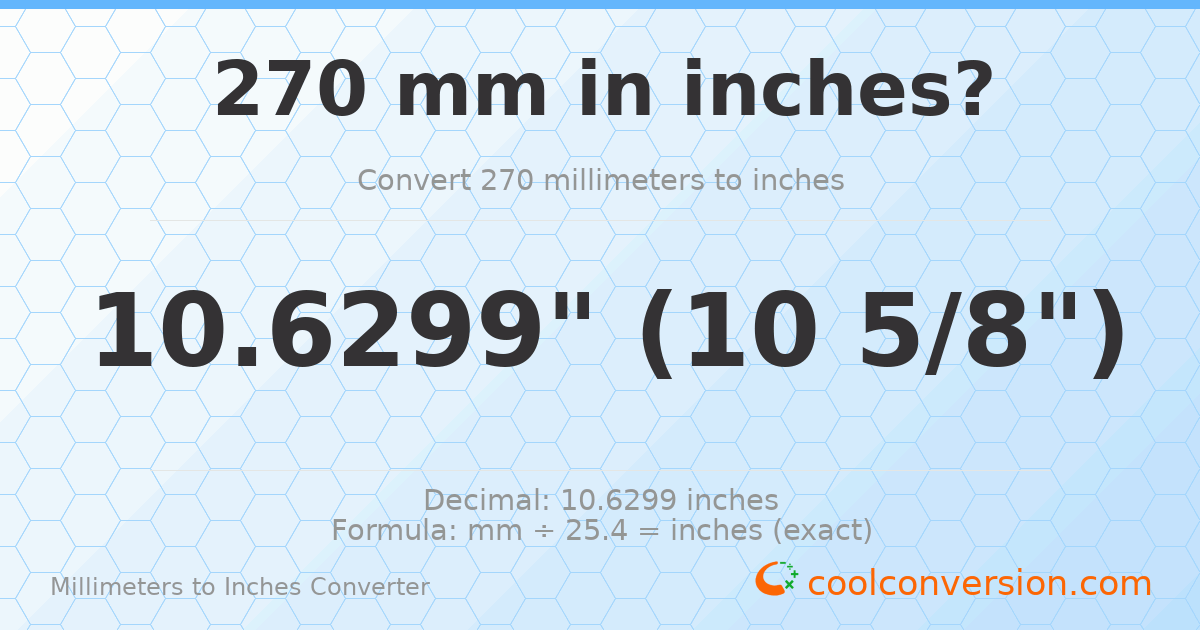 270 mm to inches — 10.6299"