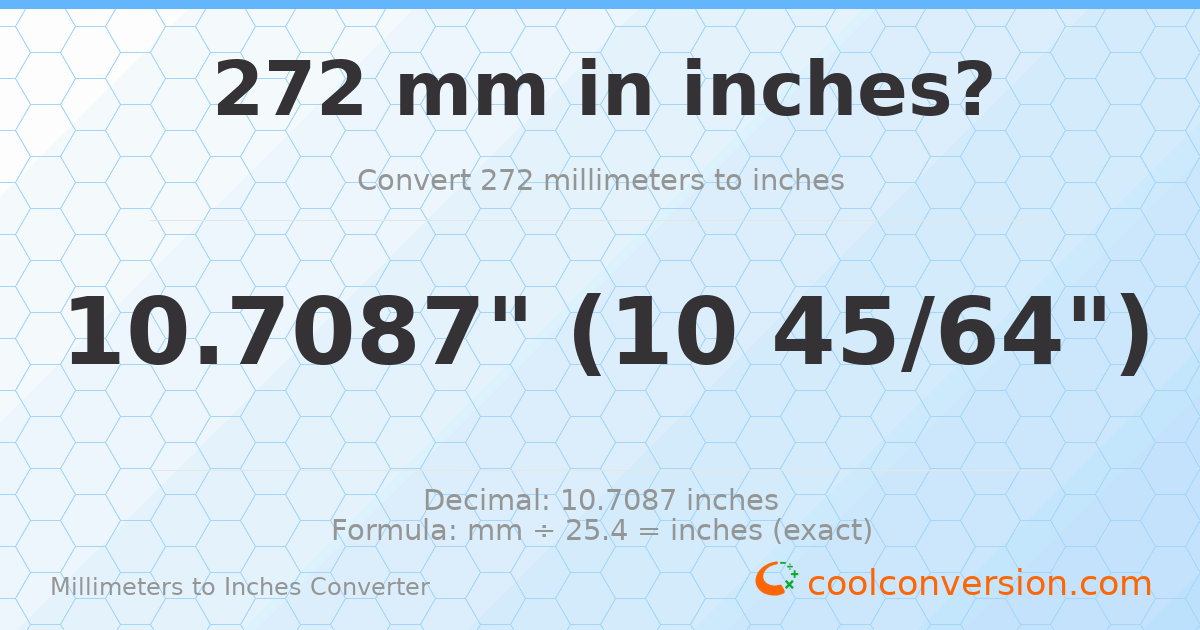 272 mm to inches — 10.7087"