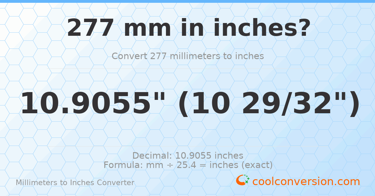 277 mm to inches — 10.9055"