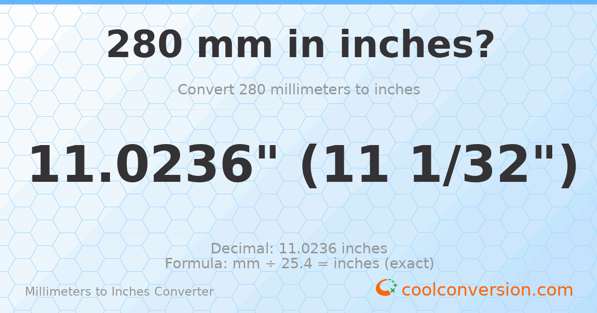 280 mm to inches — 11.0236"