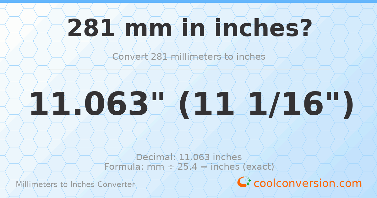 281 mm to inches — 11.063"
