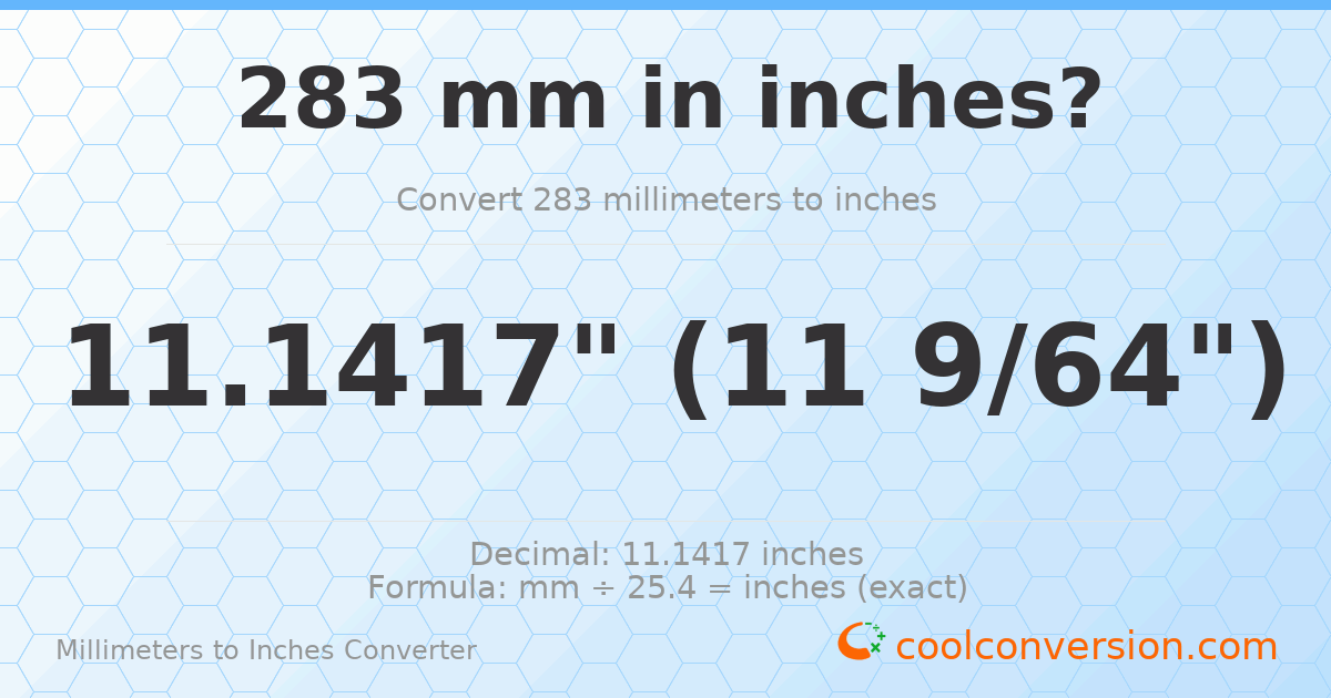 283 mm to inches — 11.1417"