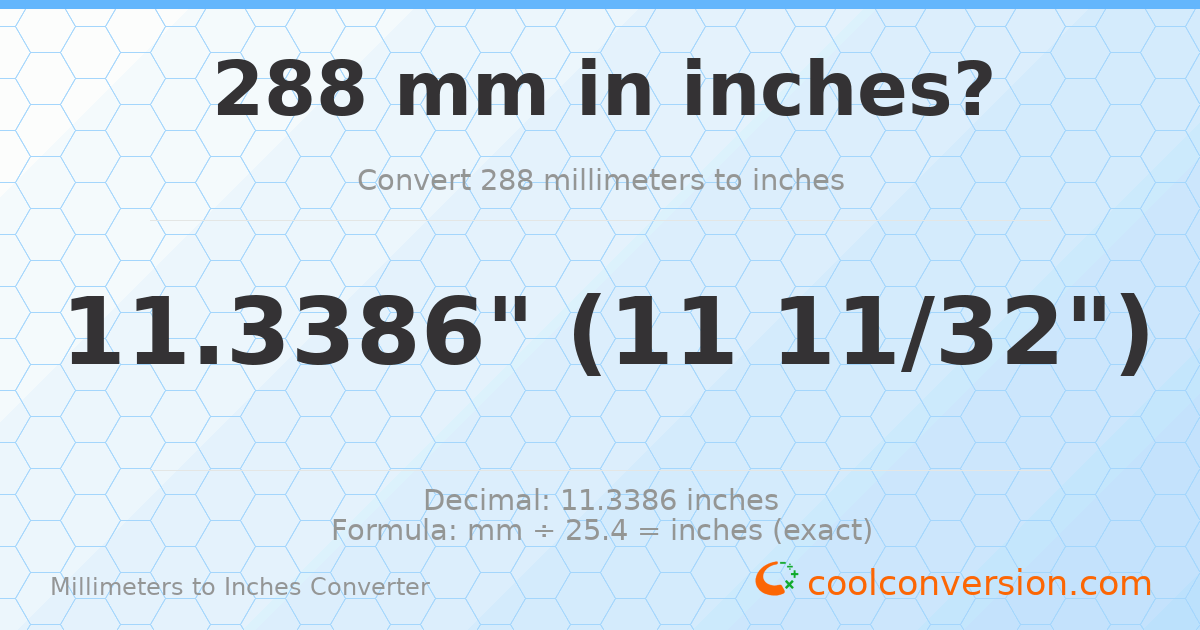288 mm to inches — 11.3386"