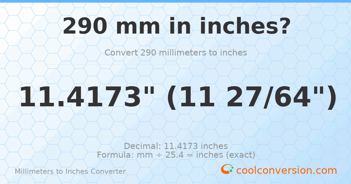 290 mm to inches — 11.4173"