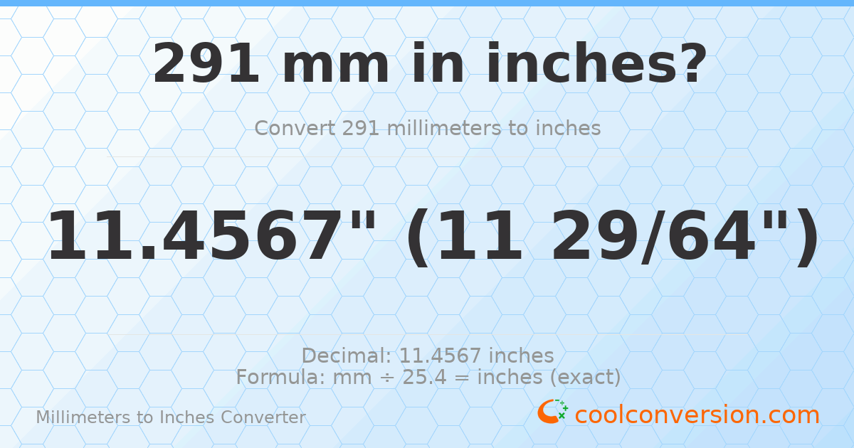 291 mm to inches — 11.4567"