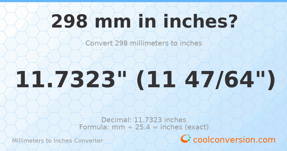298 mm to inches — 11.7323"