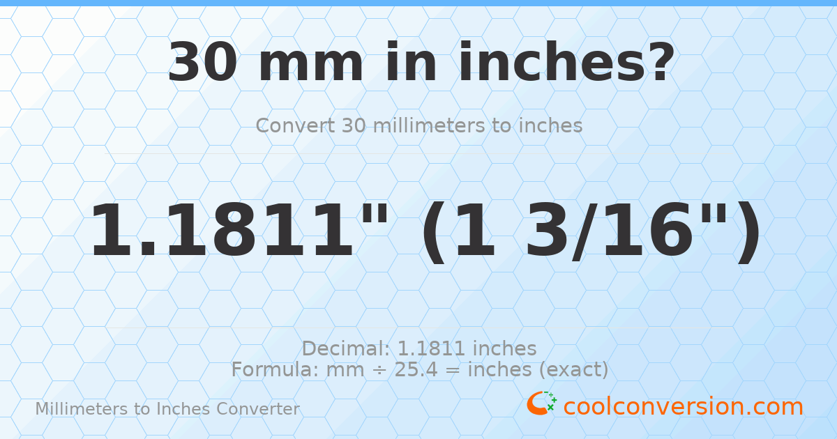 30 mm to inches — 1.1811"
