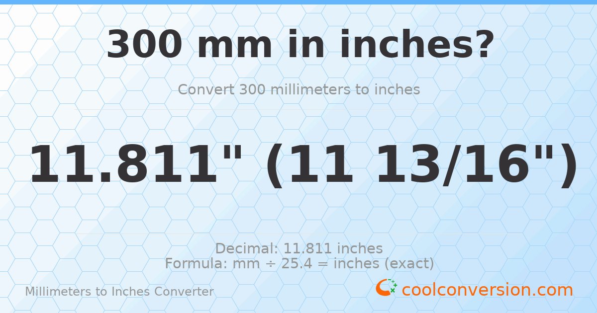 300 mm to inches — 11.811"